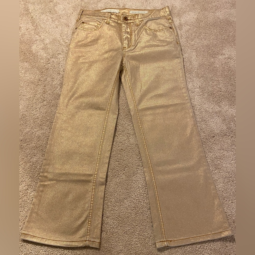 Pilcro and the Letterpress Gold Metallic High-Rise Flare Jeans